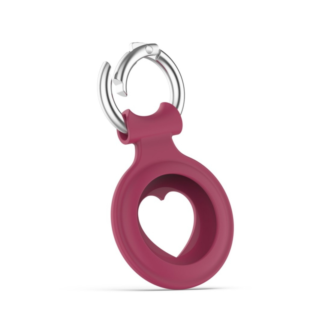 Image of Apple AirTag Anhänger Silikon Case Hülle Herzausschnitt Schlüsselanhänger mit Schlüsselring - Weinrot bei Apfelkiste.ch