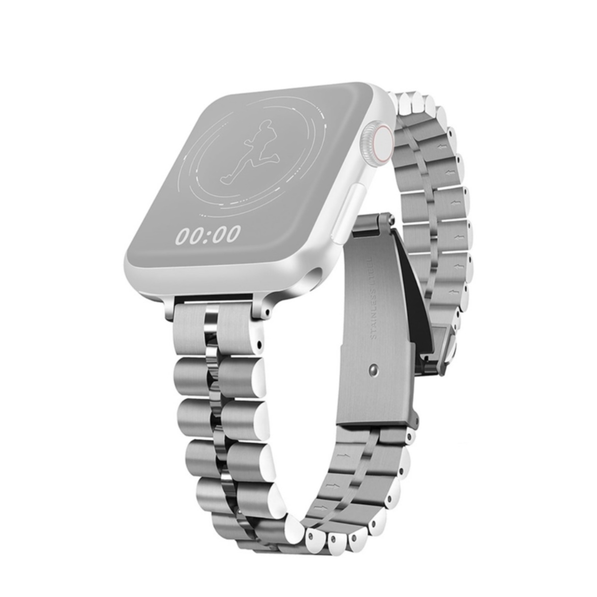 Image of (Gr. XXL) Apple Watch (41/40/38 mm) Edelstahl Armband mit Butterfly Verschluss (Gelenkumfang ca. 220mm) - Silber bei Apfelkiste.ch