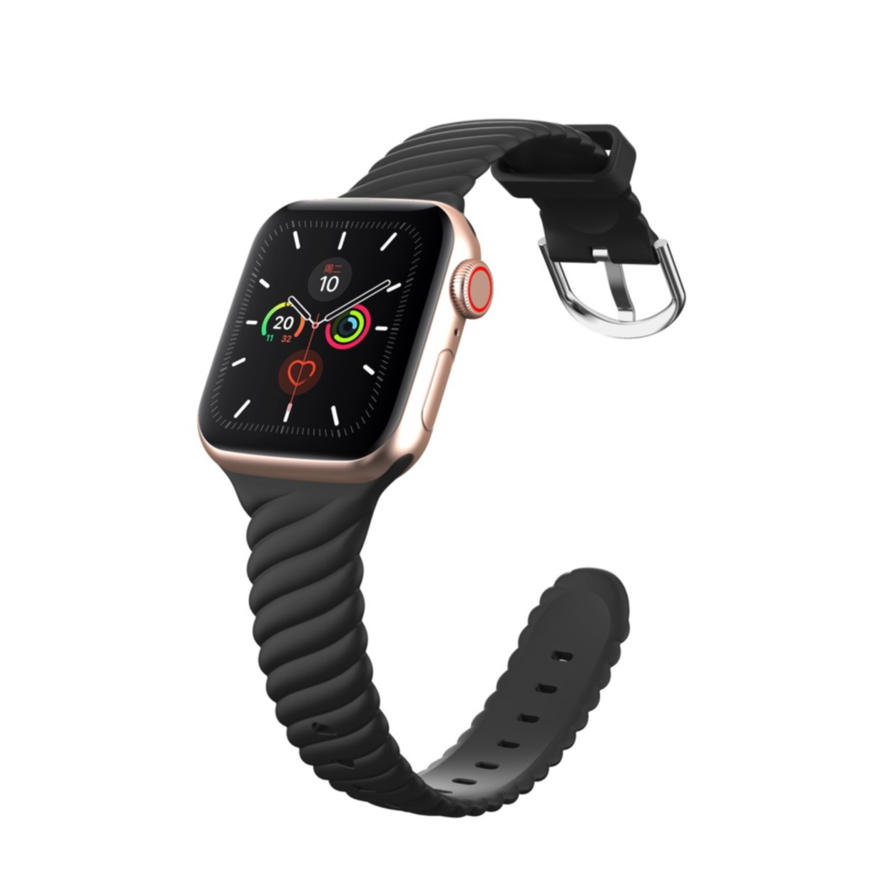 Image of (Gr. S) Apple Watch (41/40/38 mm) Silikon Armband (Gelenkumfang: 152-223mm) - Schwarz bei Apfelkiste.ch