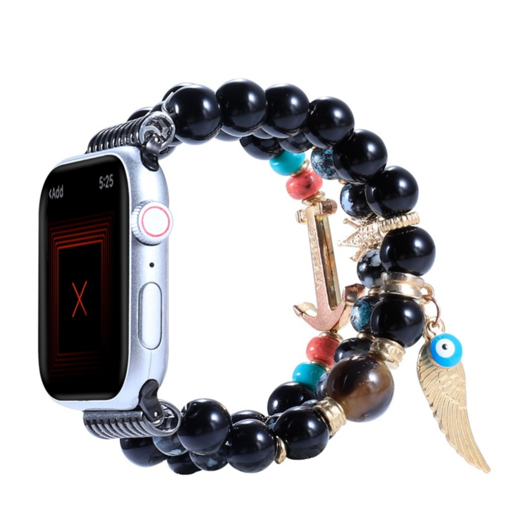 Image of Apple Watch (41/40/38 mm) Elastisches Perlen Ersatz Armband (Gelenkumfang: 185-220mm) - Schwarz bei Apfelkiste.ch