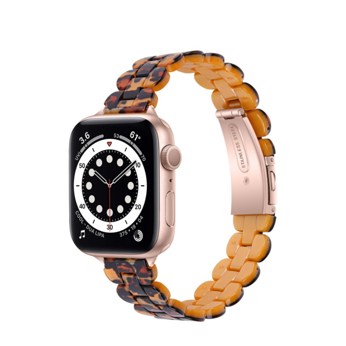 Image of Apple Watch (41/40/38 mm) Resin Armband mit Faltschliesse (Gelenkumfang: 170-210mm) - Leopard bei Apfelkiste.ch