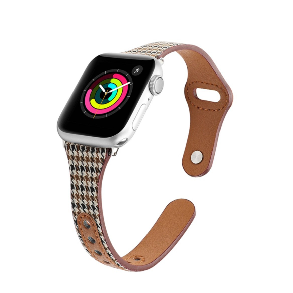 Image of (Gr. L) Apple Watch (41/40/38 mm) Stoff Armband mit Dornschliesse + Lederschnalle (Gelenkumfang 172-212mm) - Braun bei Apfelkiste.ch
