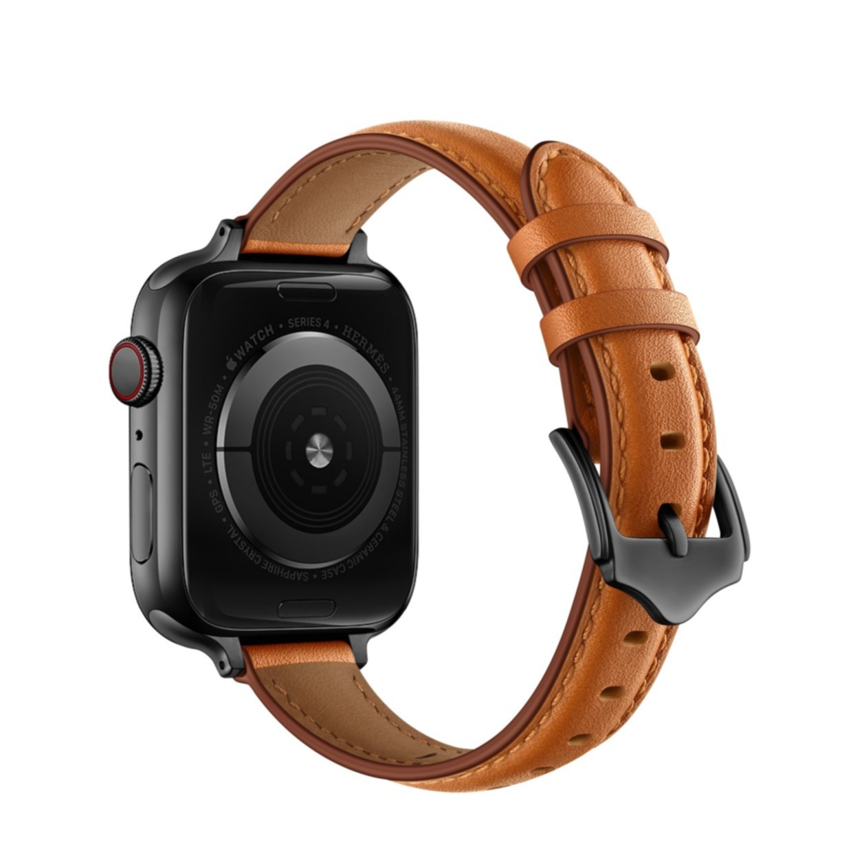 Image of (Gr. M) Apple Watch (45/44/42 mm) Echtleder Ersatz Armband mit Dornschliesse (Gelenkumfang 160-226 mm) - Braun / Schwarz bei Apfelkiste.ch