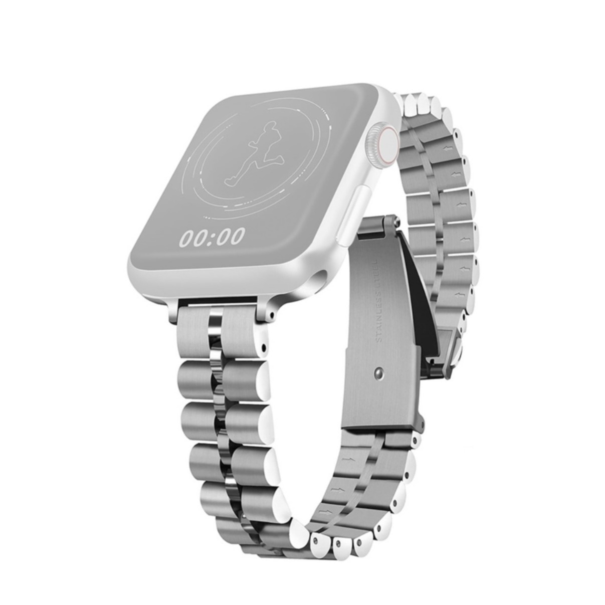 Image of (Gr. XXL) Apple Watch (45/44/42 mm) Edelstahl Armband mit Butterfly Verschluss (Gelenkumfang ca. 230mm) - Silber bei Apfelkiste.ch