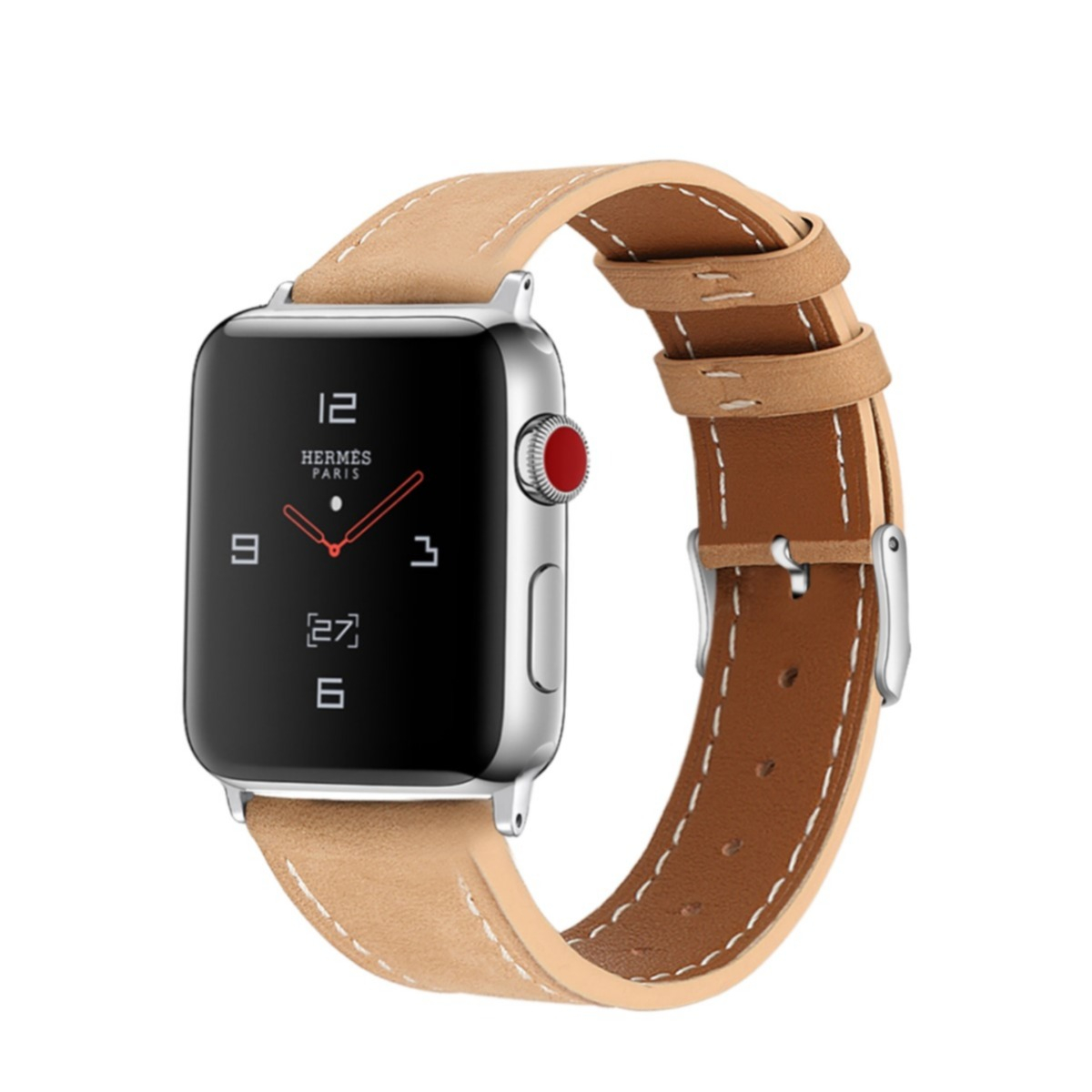 Image of Apple Watch (45/44/42 mm) Ersatz Echtleder Armband (Gelenkumfang: 175-220mm) - Beige bei Apfelkiste.ch