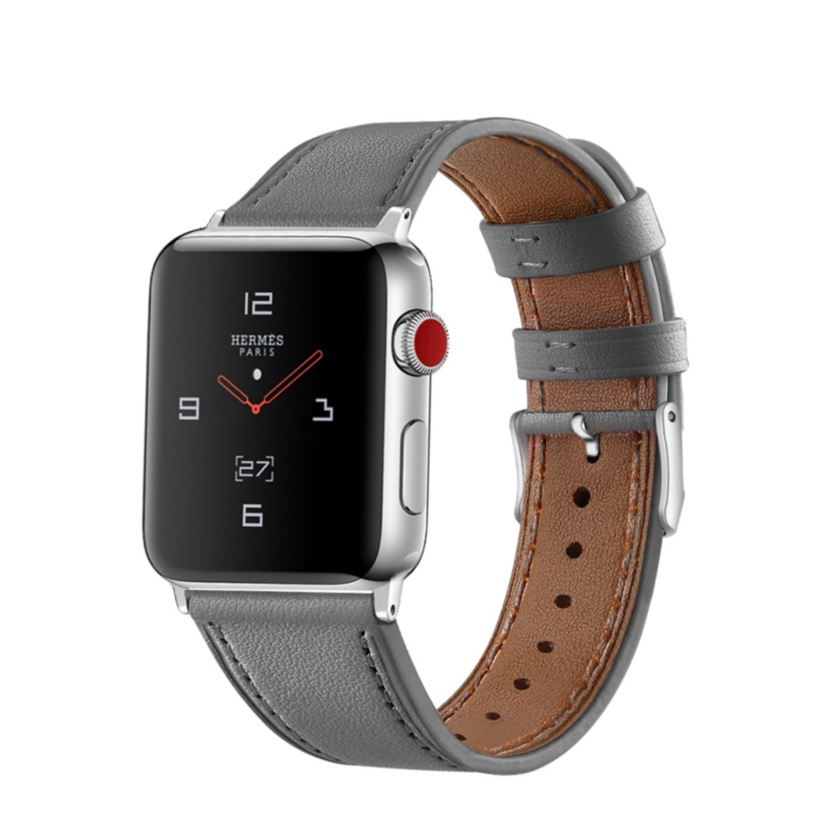 Image of Apple Watch (45/44/42 mm) Ersatz Echtleder Armband (Gelenkumfang: 175-220mm) - Grau bei Apfelkiste.ch