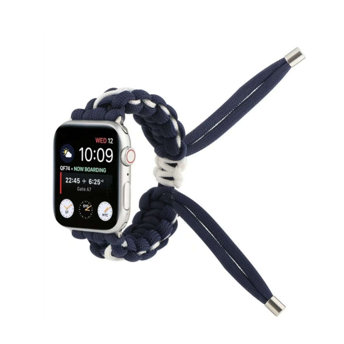 Image of Apple Watch (45/44/42 mm) Geflochtenes Nylon Armband (Gelenkumfang: 190-240mm) - Blau / Weiss bei Apfelkiste.ch