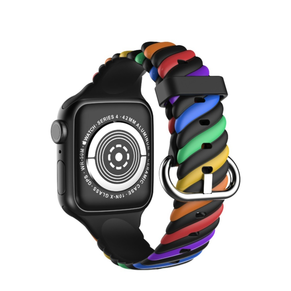 Image of (Gr. S) Apple Watch (45/44/42 mm) Silikon Armband Squirl (Gelenkumfang: 157-233mm) - Schwarz / Regenbogen (Pride) bei Apfelkiste.ch
