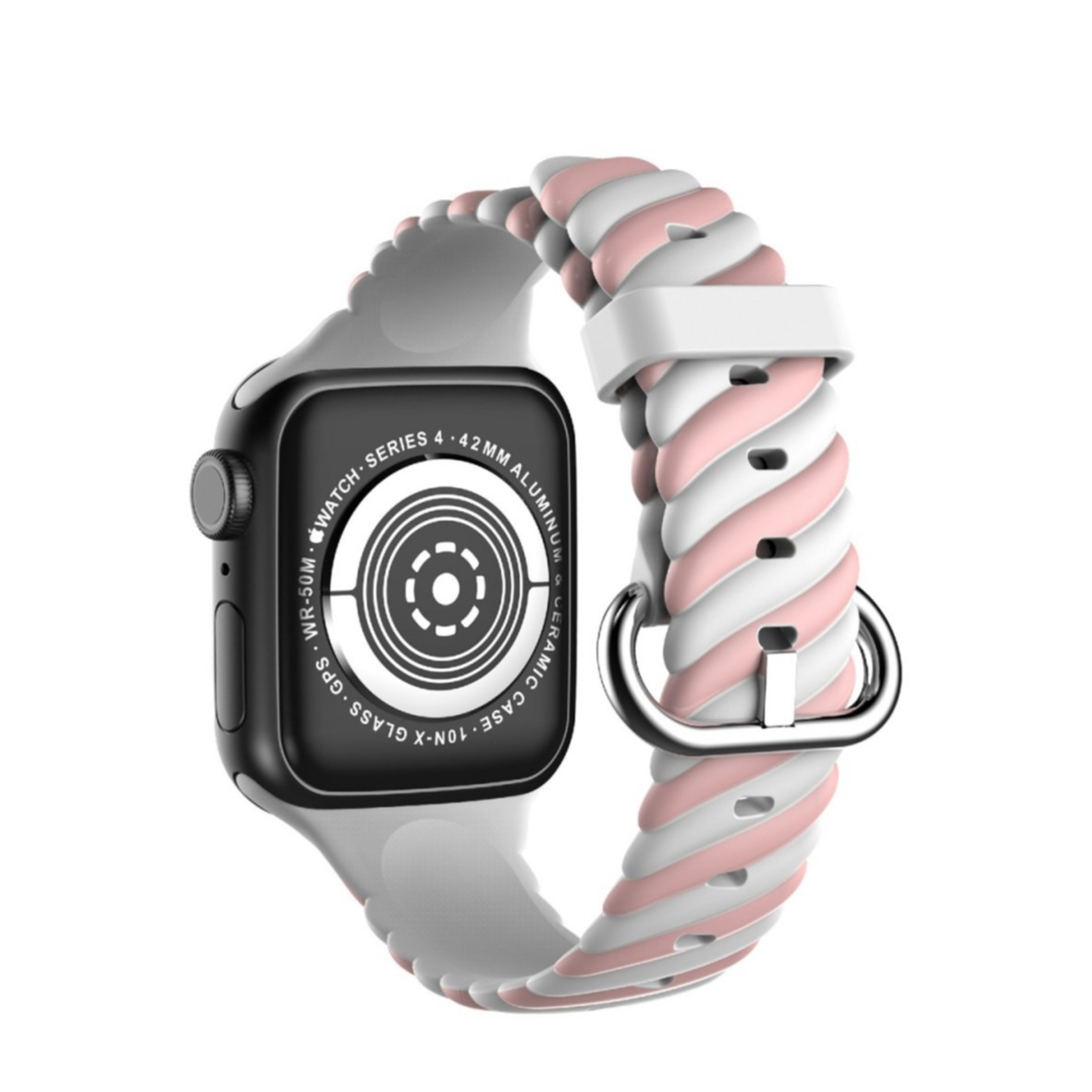 Image of (Gr. S) Apple Watch (45/44/42 mm) Silikon Armband Squirl (Gelenkumfang: 157-233mm) - Weiss / Rosa bei Apfelkiste.ch