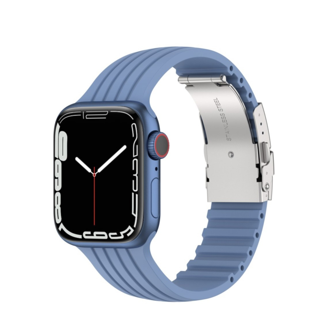 Image of Apple Watch (45/44/42 mm) Ersatz Silikon Sport Armband mit Faltschliesse (Gelenkumfang: 180-220mm) - Blau bei Apfelkiste.ch