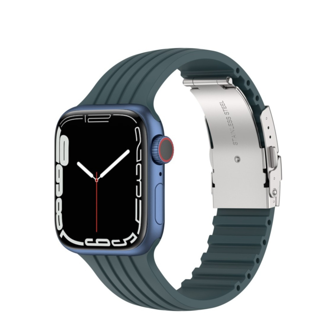 Image of Apple Watch (45/44/42 mm) Ersatz Silikon Sport Armband mit Faltschliesse (Gelenkumfang: 180-220mm) - Dunkelgrün bei Apfelkiste.ch