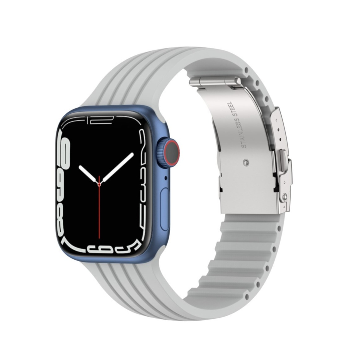 Image of Apple Watch (45/44/42 mm) Ersatz Silikon Sport Armband mit Faltschliesse (Gelenkumfang: 180-220mm) - Grau bei Apfelkiste.ch