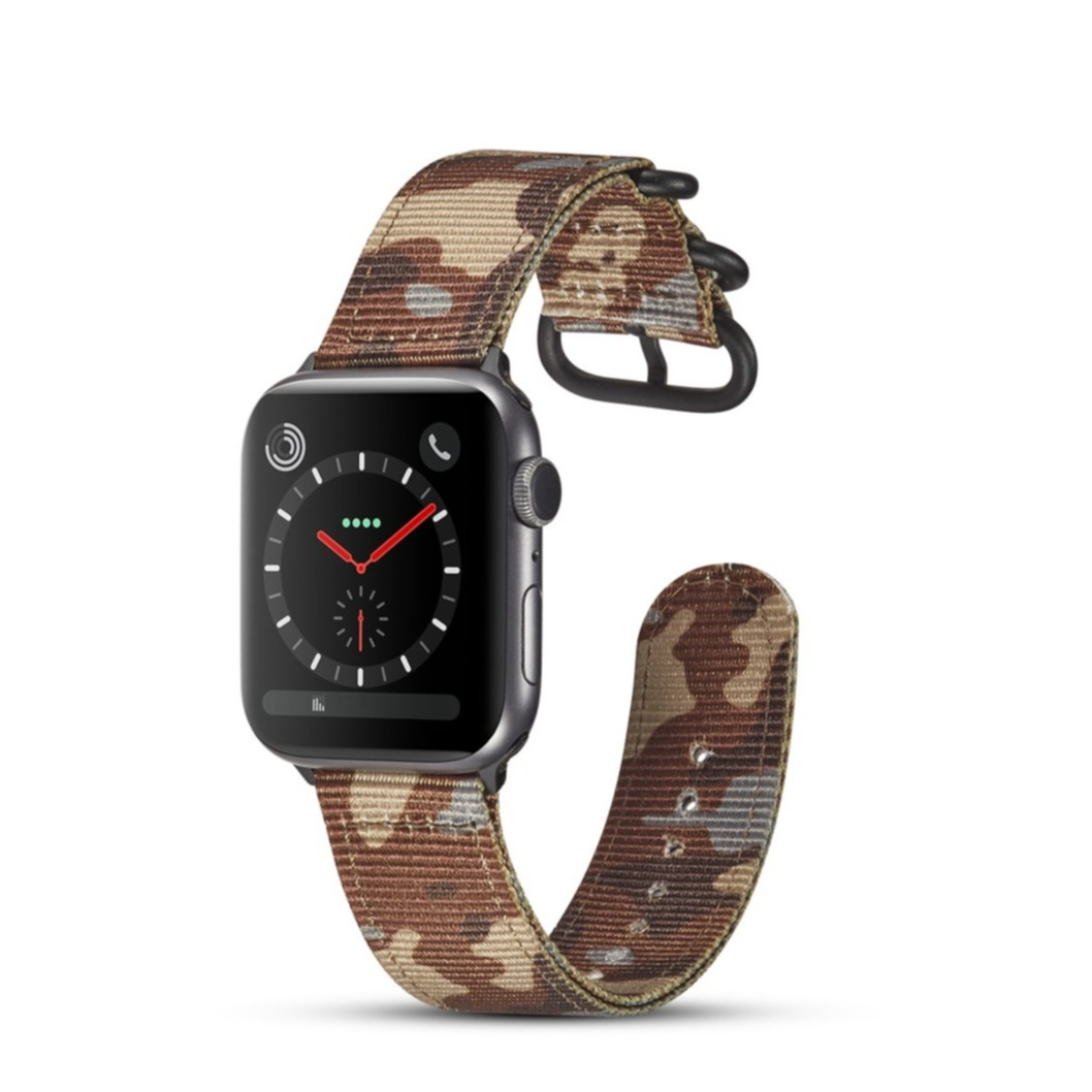 Image of (Gr. XL) Apple Watch (45/44/42 mm) Nylon Armband mit Dornschliesse (Gelenkumfang 185mm - 240mm) - Camouflage (Dunkelbraun) bei Apfelkiste.ch
