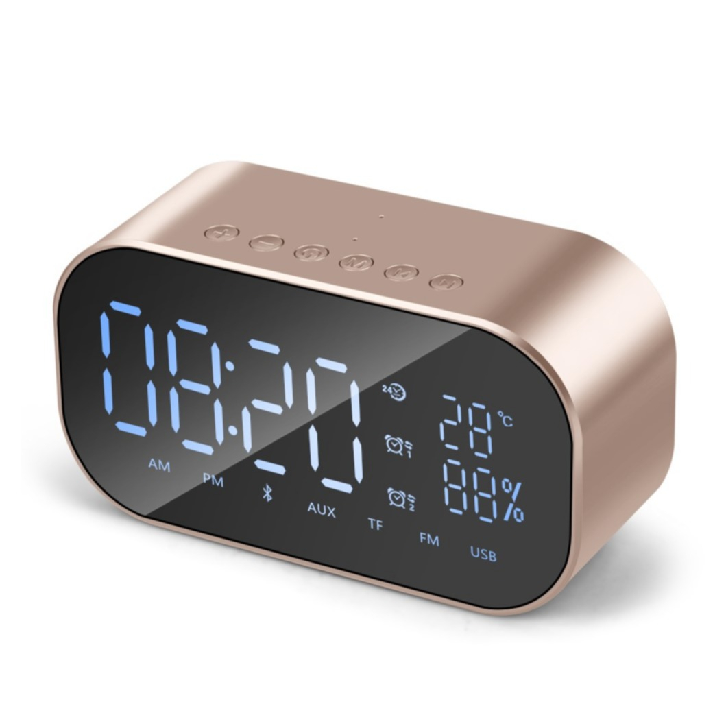 Image of Bluetooth 4.2 Radio Wecker Lautsprecher mit Thermometer USB / Micro SD / Aux-In + 2200mAh Akku + USB Ladeport - Gold bei Apfelkiste.ch