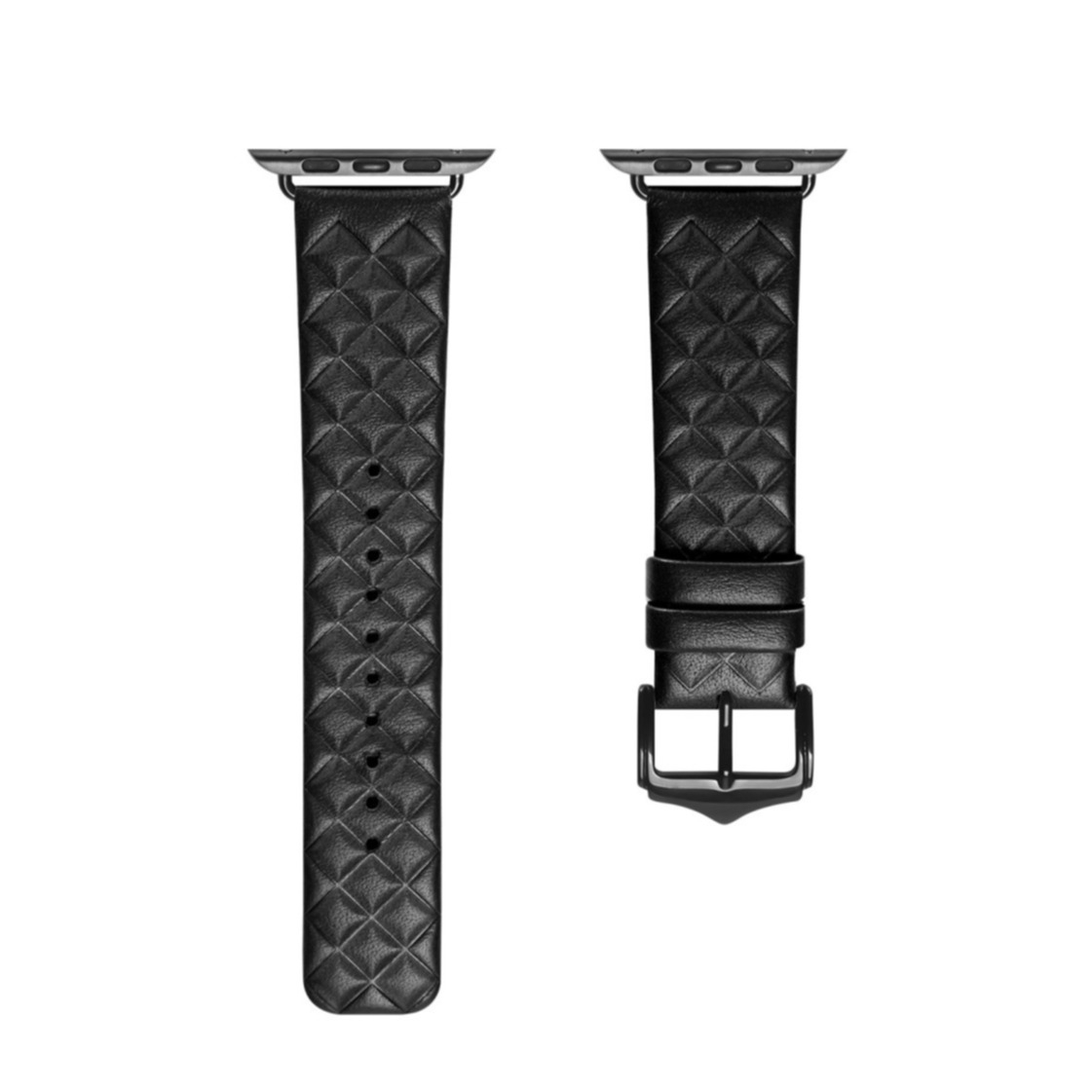 Image of Dux Ducis - Apple Watch (45/44/42 mm) Ersatz Echtleder Armband mit Rautenmuster (Gelenkumfang: 160-230mm) - Schwarz bei Apfelkiste.ch