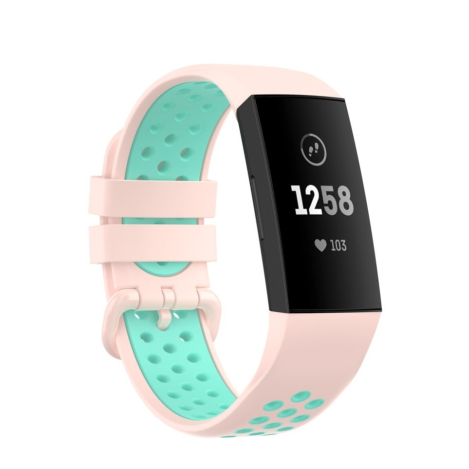 Image of (Gr. XS) Fitbit Charge 4 / 3 Ersatz Silikon Armband Dual Color (Gelenkumfang 140mm-240mm) - Rosa / Türkis bei Apfelkiste.ch