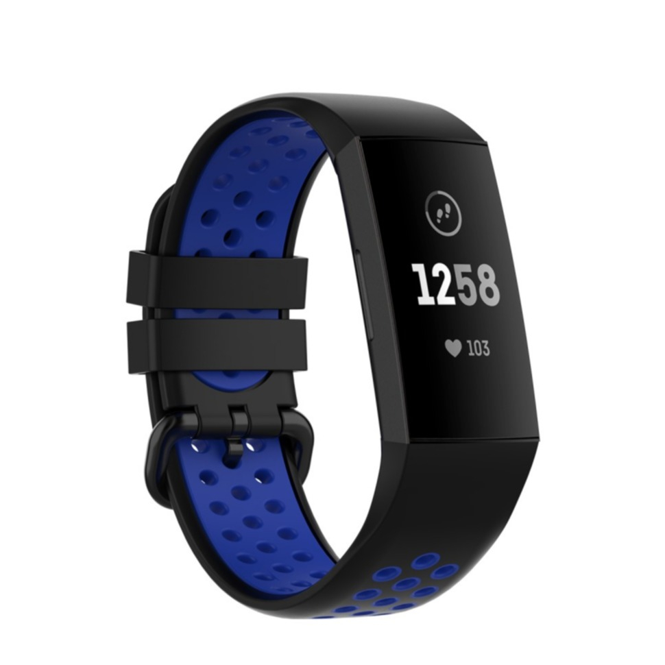 Image of (Gr. XS) Fitbit Charge 4 / 3 Ersatz Silikon Armband Dual Color (Gelenkumfang 140mm-240mm) - Schwarz / Blau bei Apfelkiste.ch