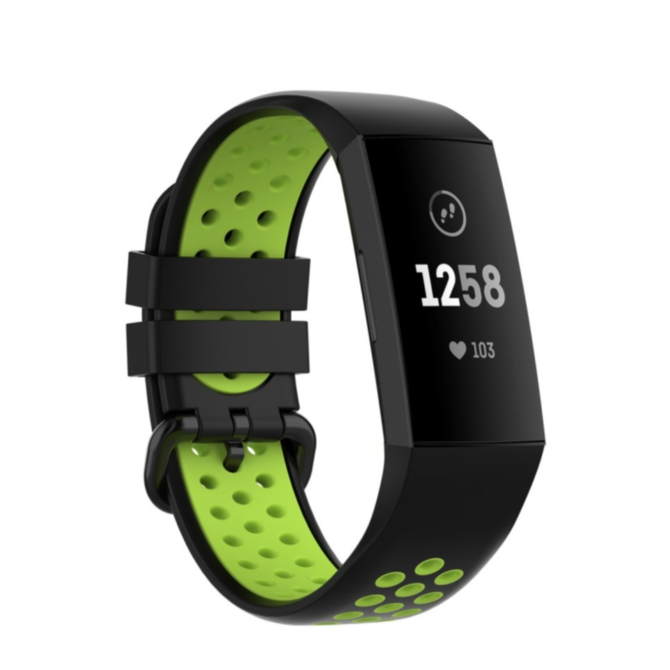 Image of (Gr. XS) Fitbit Charge 4 / 3 Ersatz Silikon Armband Dual Color (Gelenkumfang 140mm-240mm) - Schwarz / Grün bei Apfelkiste.ch