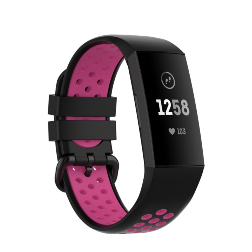 Image of (Gr. XS) Fitbit Charge 4 / 3 Ersatz Silikon Armband Dual Color (Gelenkumfang 140mm-240mm) - Schwarz / Pink bei Apfelkiste.ch