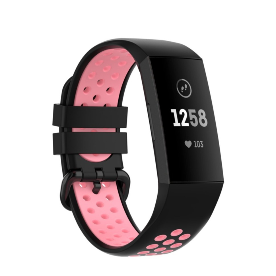 Image of (Gr. XS) Fitbit Charge 4 / 3 Ersatz Silikon Armband Dual Color (Gelenkumfang 140mm-240mm) - Schwarz / Rosa bei Apfelkiste.ch