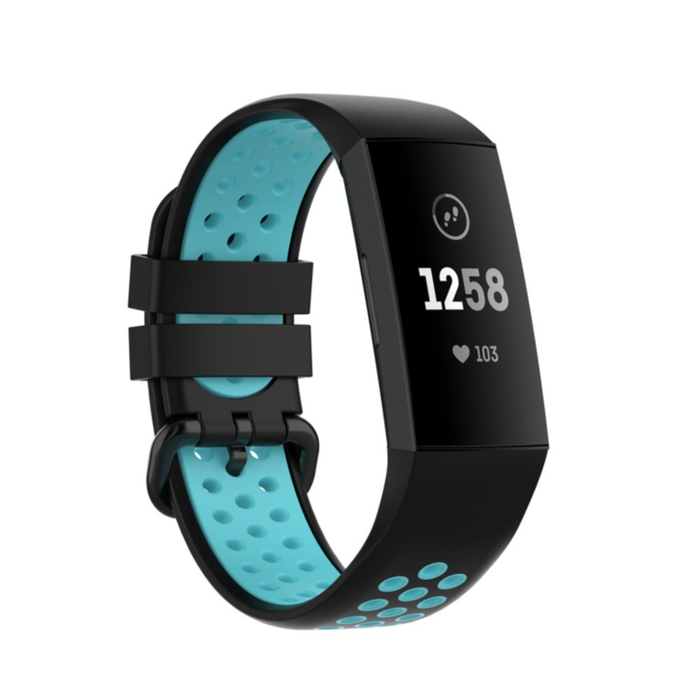 Image of (Gr. XS) Fitbit Charge 4 / 3 Ersatz Silikon Armband Dual Color (Gelenkumfang 140mm-240mm) - Schwarz / Türkis bei Apfelkiste.ch