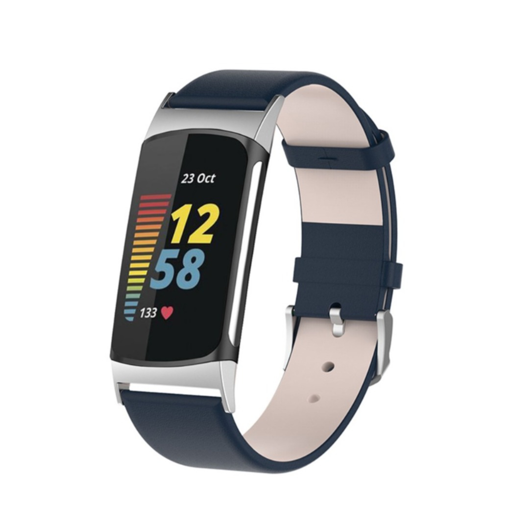 Image of (Gr. XL) Fitbit Charge 5 Echtleder Ersatz Armband mit Dornschliesse (Gelenkumfang 181 - 226mm) - Dunkelblau bei Apfelkiste.ch