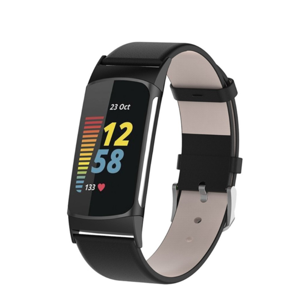 Image of (Gr. XL) Fitbit Charge 5 Echtleder Ersatz Armband mit Dornschliesse (Gelenkumfang 181 - 226mm) - Schwarz bei Apfelkiste.ch