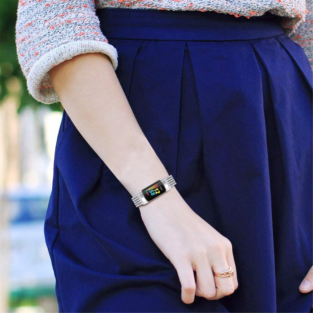 Cinturino Con Strass E Acciaio Per Fitbit Charge 6/5 - Bracciale Donna Elegante