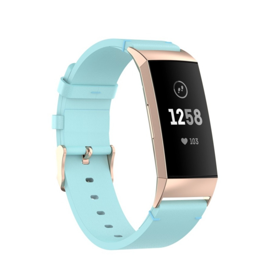 Image of (Gr. XL) Fitbit Charge 4 / 3 Echtleder Armband mit Dornschliesse (Gelenkumfang 180-236 mm) - Blau bei Apfelkiste.ch