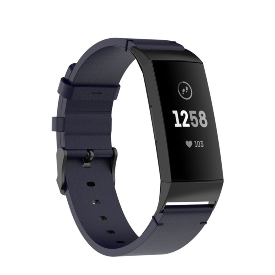 Image of (Gr. XL) Fitbit Charge 4 / 3 Echtleder Armband mit Dornschliesse (Gelenkumfang 180-236 mm) - Dunkelblau bei Apfelkiste.ch