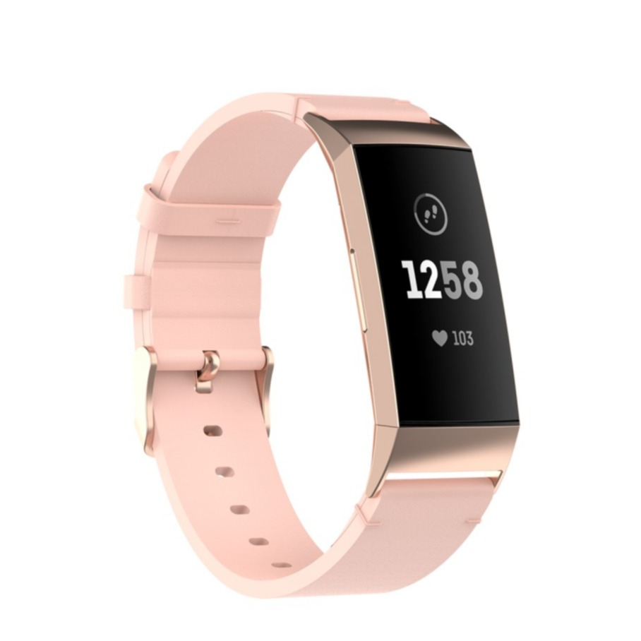 Image of (Gr. XL) Fitbit Charge 4 / 3 Echtleder Armband mit Dornschliesse (Gelenkumfang 180-236 mm) - Rosa bei Apfelkiste.ch