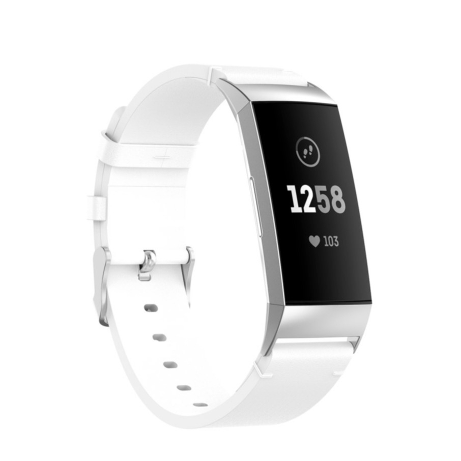 Image of (Gr. XL) Fitbit Charge 4 / 3 Echtleder Armband mit Dornschliesse (Gelenkumfang 180-236 mm) - Weiss bei Apfelkiste.ch