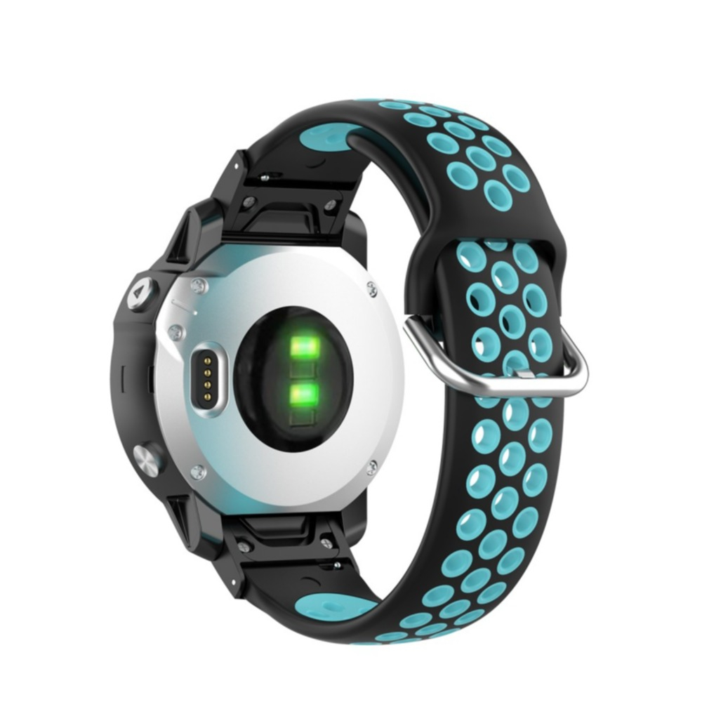Image of Garmin Fenix 6S / 6S Pro / 5S / 5S Plus Ersatz Silikon Armband Dual Color (Gelenkumfang: 195-225mm) - Schwarz / Türkis bei Apfelkiste.ch