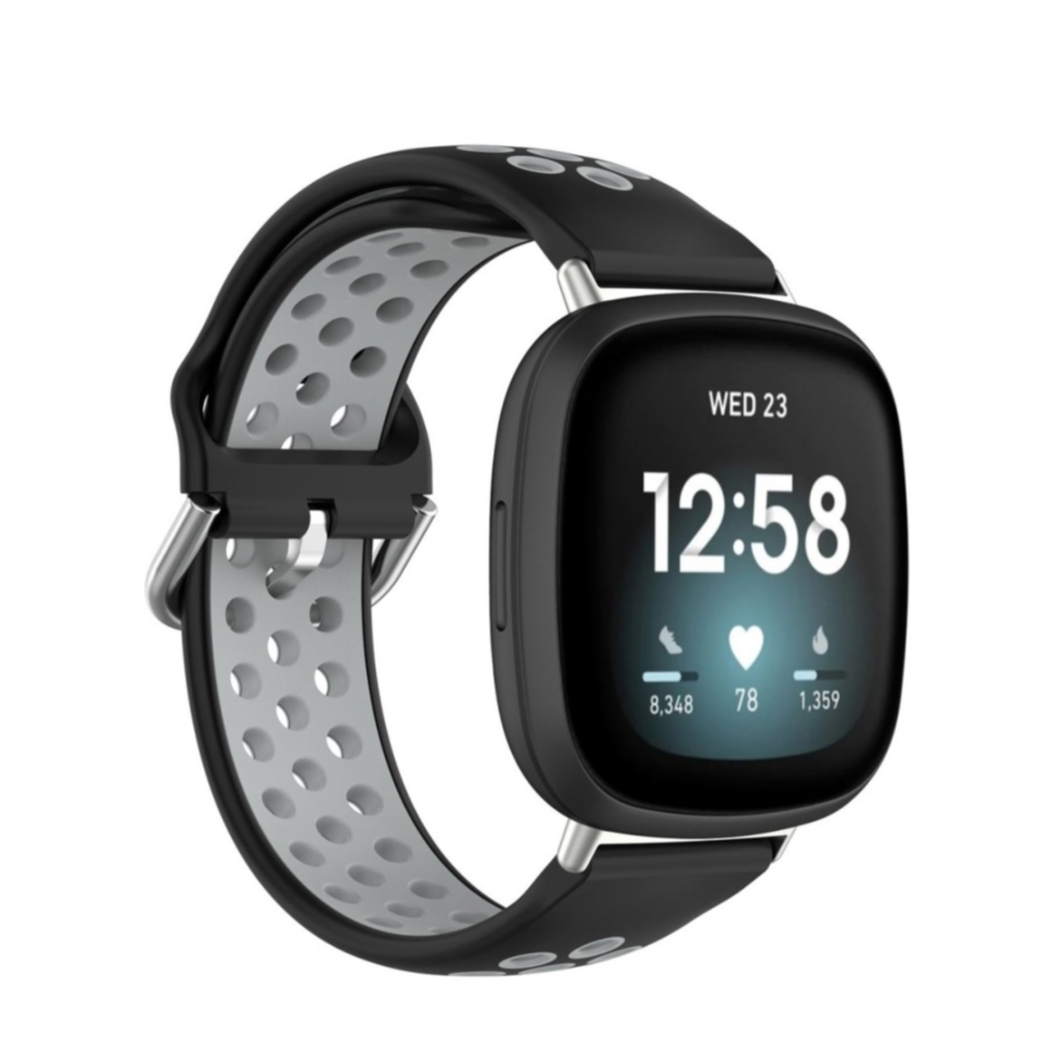 NicMool Silikon-Armband Für Fitbit Versa 4/3, Sense 2/1 - Graviertes Design, Weiches Material, Schwarz