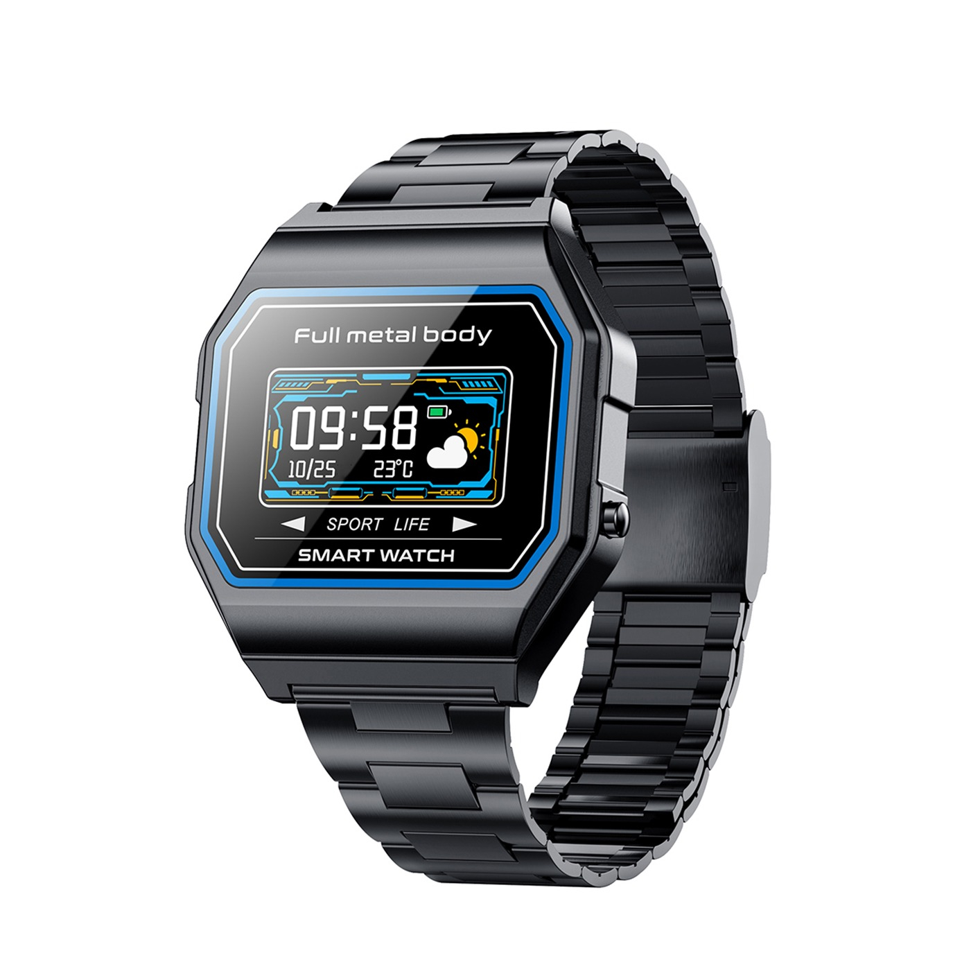 Image of Lemonda - Fitness Tracker Smart Watch Sport Herzfrequenzmessung / Schlafüberwachung und 0.96" Display (IP67) + Edelstahl Armband - Schwarz bei Apfelkiste.ch