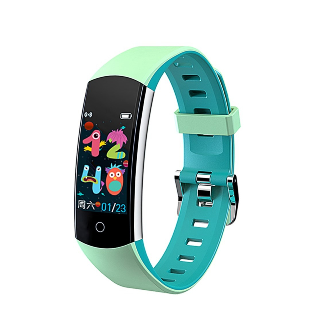 Image of Kinder Fitness Tracker Smart Watch Herzfrequenzmessung / Körpertemperaturmessung 0.96" HD Display (IP67) + Silikon Armband - Fluoreszierendes Grün bei Apfelkiste.ch