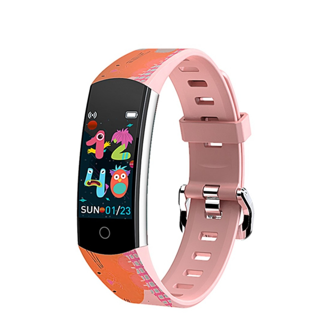 Image of Kinder Fitness Tracker Smart Watch Herzfrequenzmessung / Körpertemperaturmessung 0.96" HD Display (IP67) + Silikon Armband - Rosa bei Apfelkiste.ch