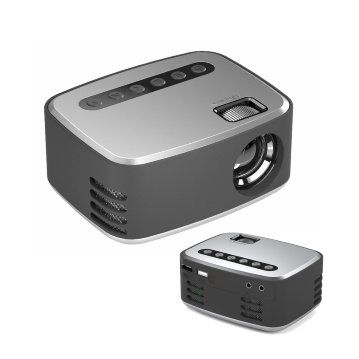 Image of Mini Multimedia LED Projektor Beamer Heimkino (600 Lumen) 1080p Full HD / HDMI / USB - Grau / Schwarz bei Apfelkiste.ch