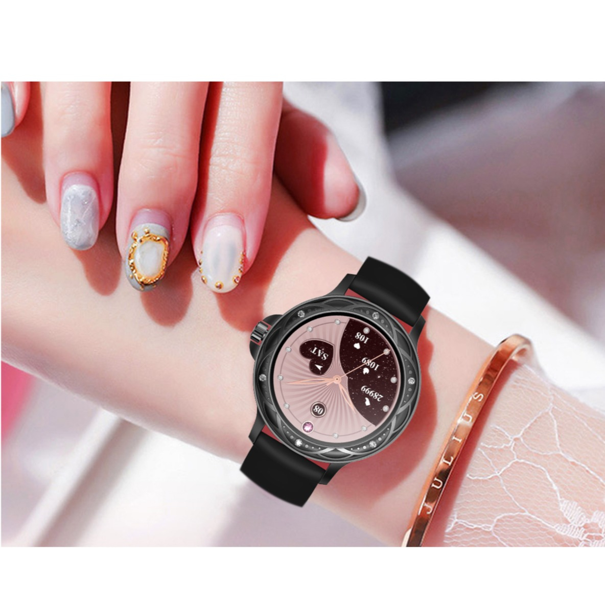 Frauen Smart Watch Fitness Tracker Display Silber