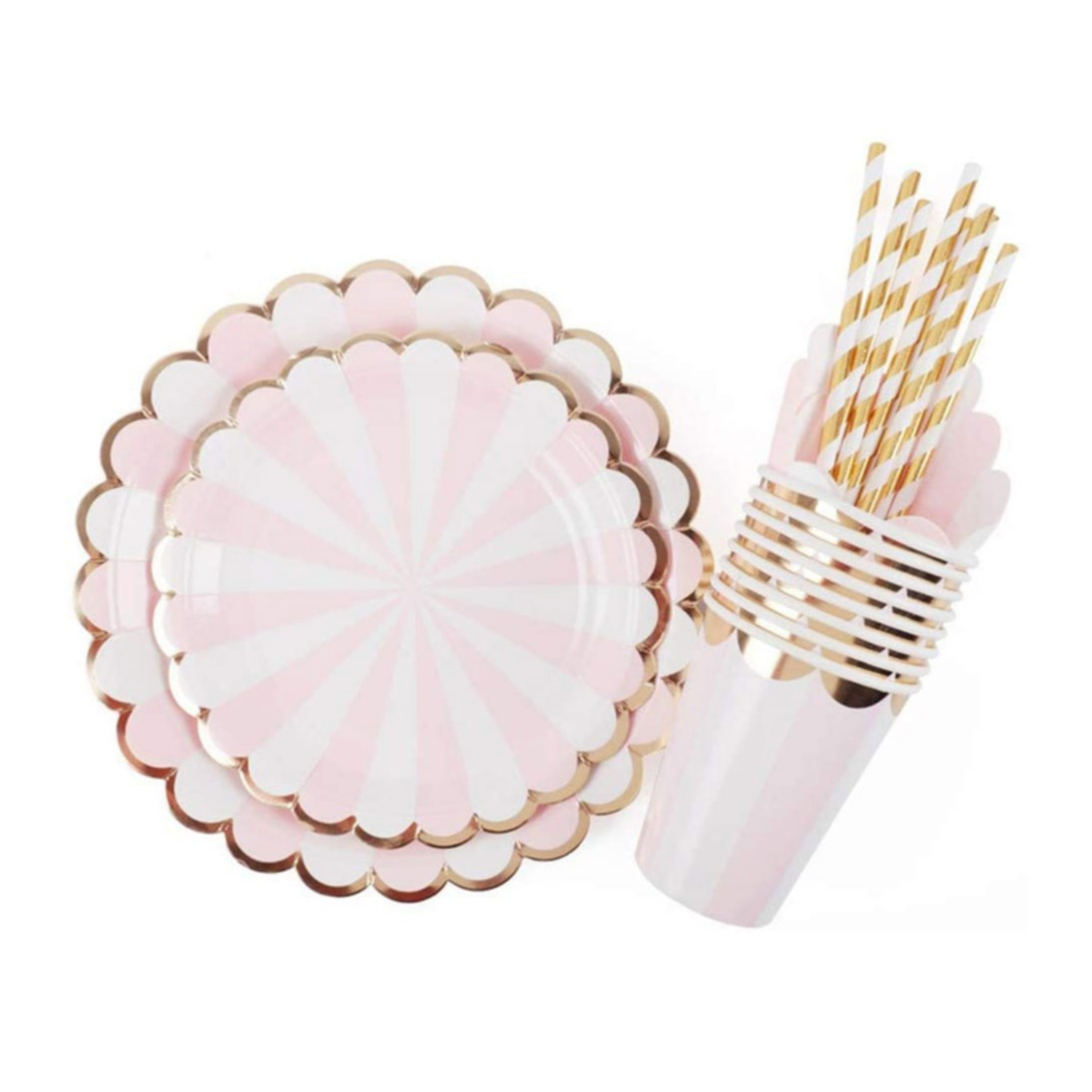 Image of (69-tlg. Set) Einweg Geschirr Party Tisch Dekoration - Rosa / Gold bei Apfelkiste.ch