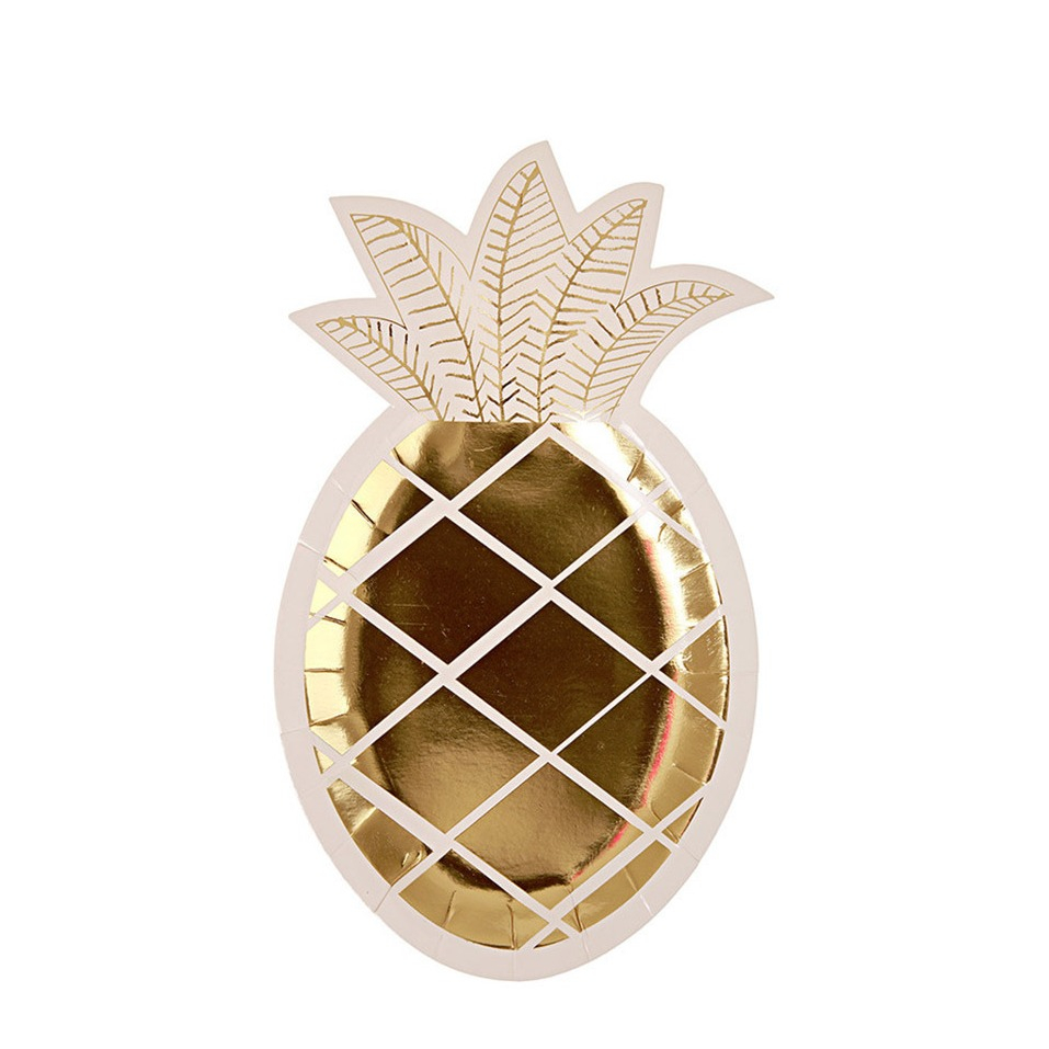 Image of (6er Set) Einweg Ananas Teller Party Tisch Dekoration - Gold / Weiss bei Apfelkiste.ch