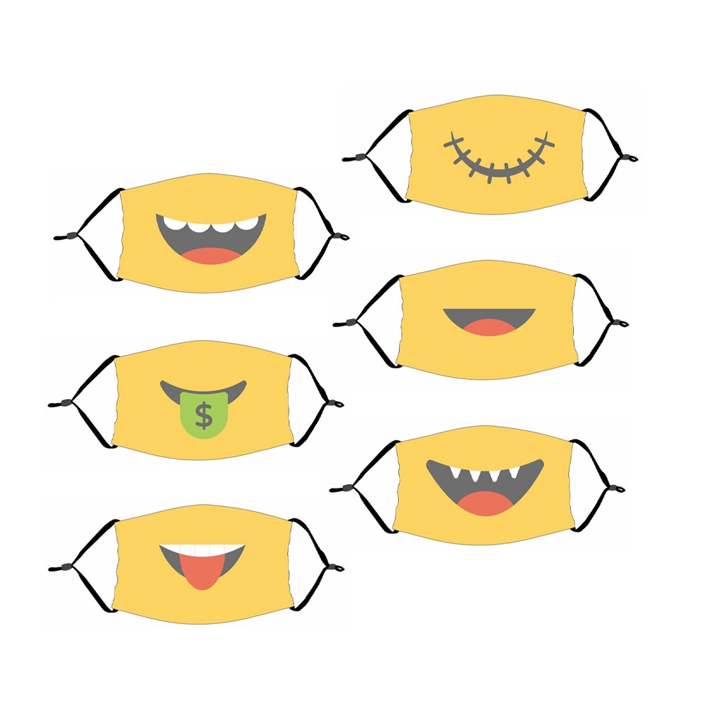 (6er Set) Wiederverwendbare Stoff Mundschutz Hygiene Atemschutzmaske Staubschutzmaske (Grössenverstellbar) - Emoji Smiley