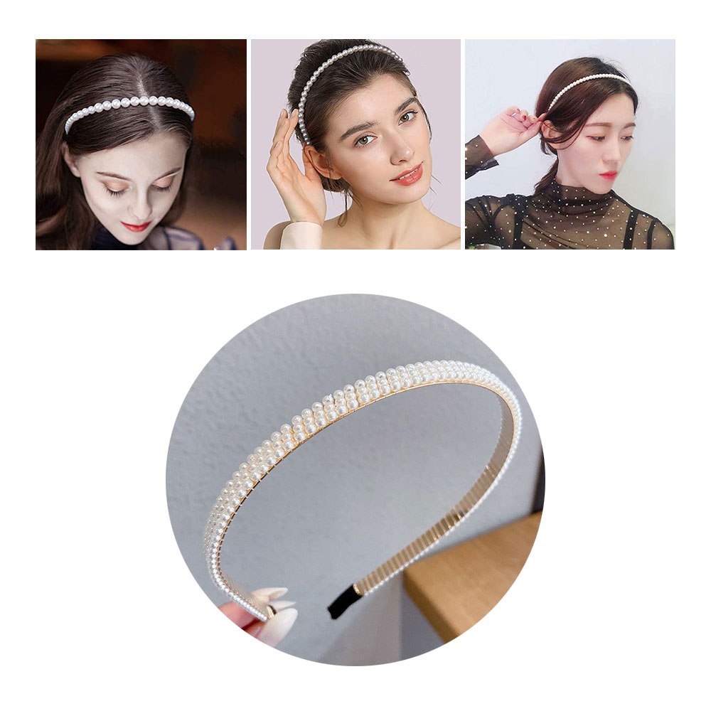 Image of (Ø12.5cm) Haarschmuck Braut Frisur Perlen Haarreif Dreireihig - Weiss / Gold bei Apfelkiste.ch