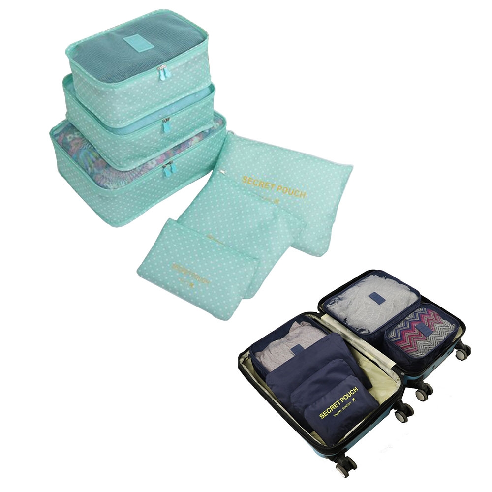 6in1 Koffer Organizer Reise Kleidertaschen Set Punkte - Türkis