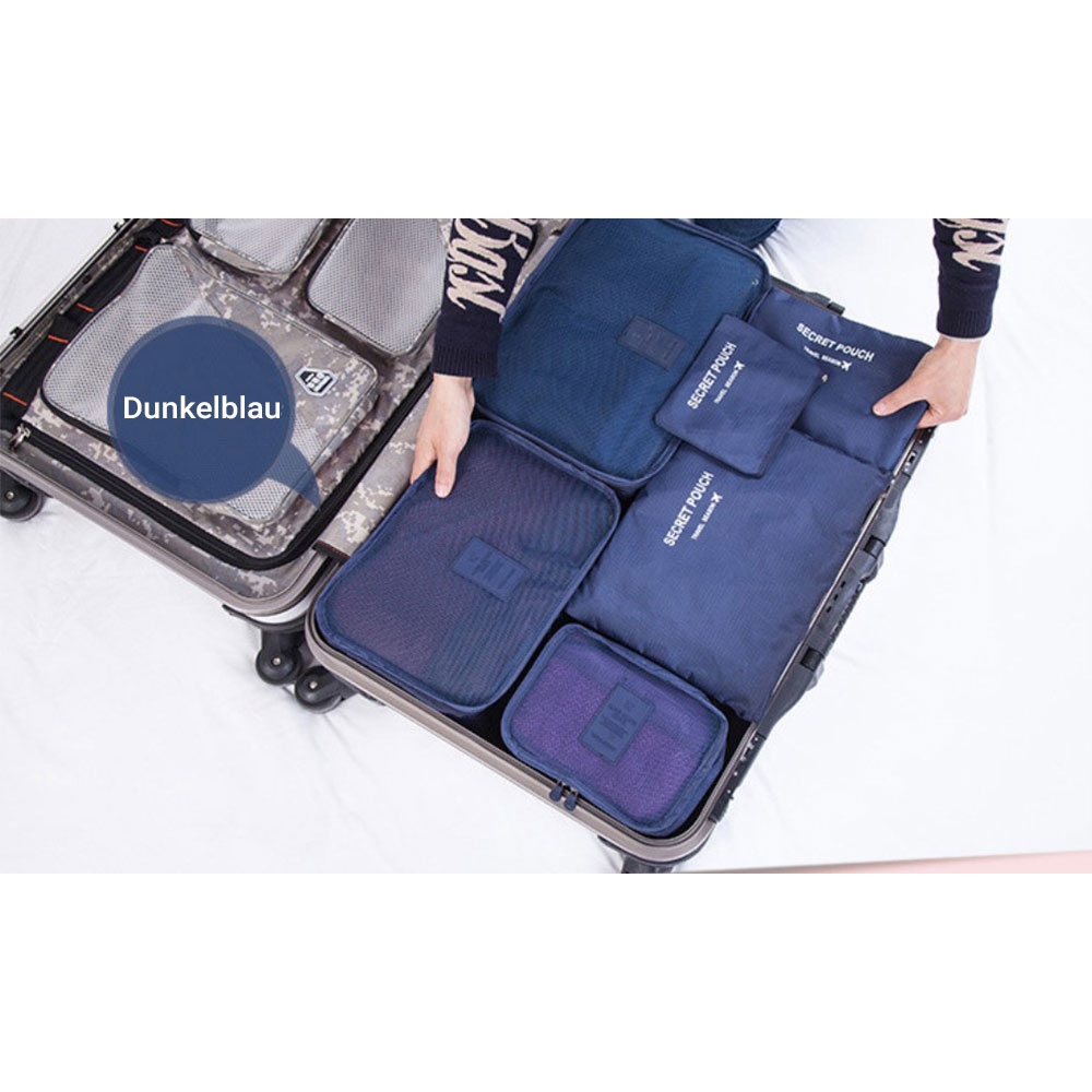 6-teiliges Reisetaschen-Packsystem - Koffer Organizer Set - dunkelblau