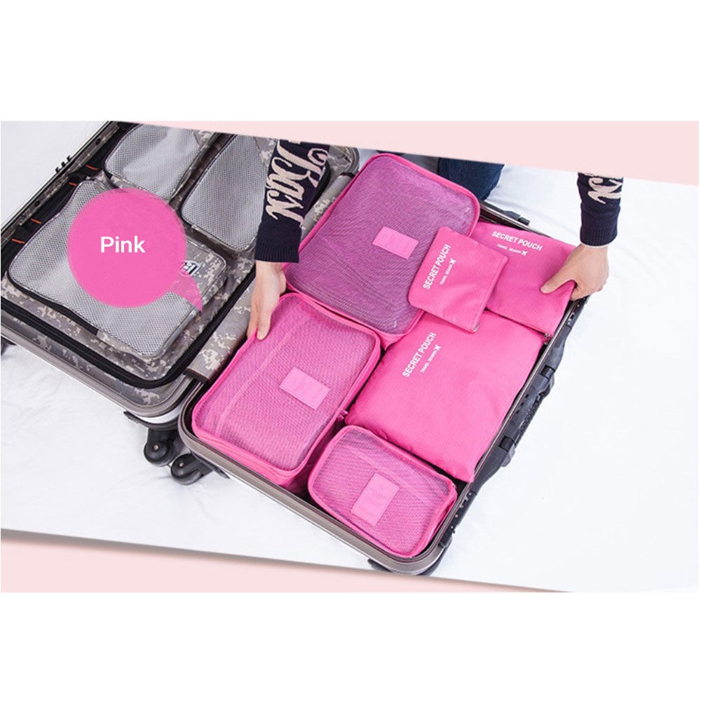 6-tlg. Koffer Organizer Kleidertaschen Set in Pink