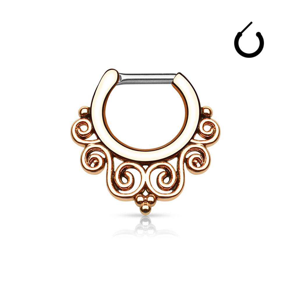 Image of (6mm) Septum 316L Chirurgenstahl Nasen Piercing mit Klickverschluss Wirbel - Roségold bei Apfelkiste.ch