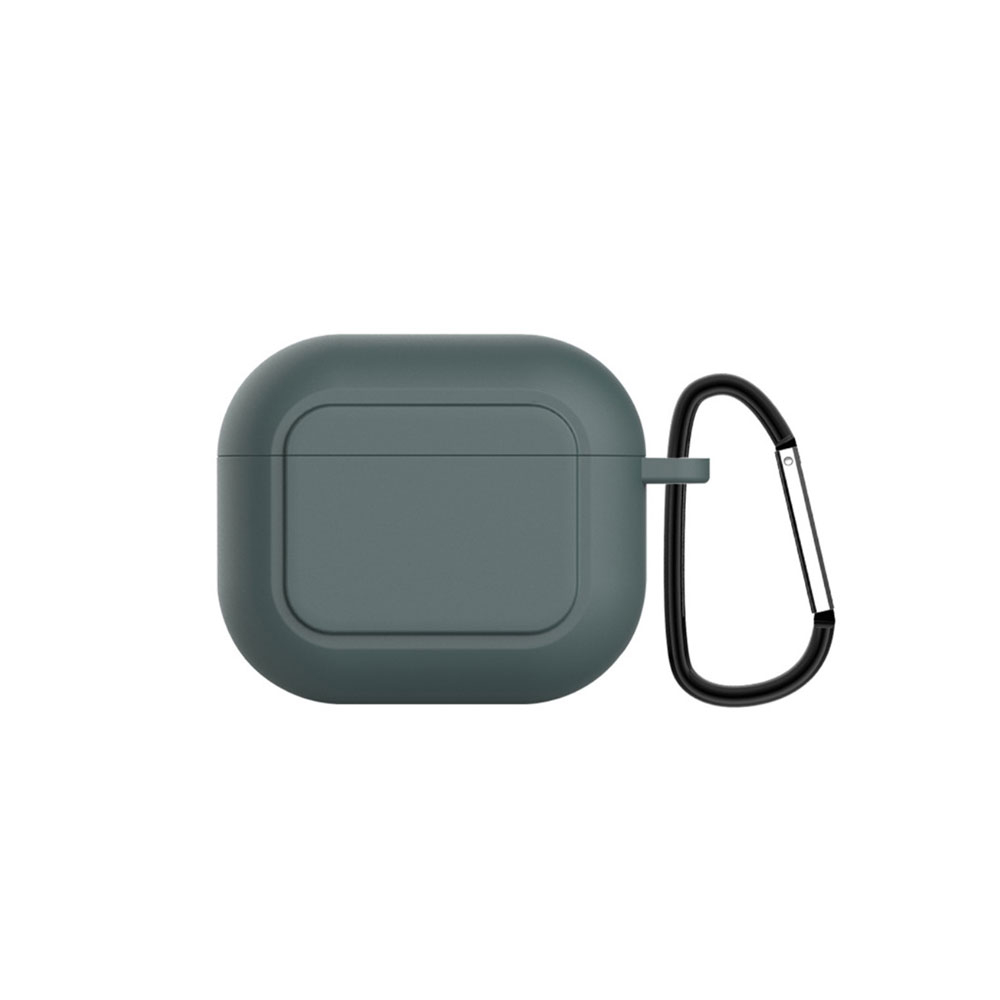 Image of AirPods (3. Generation) Silikon Case Schutzhülle Abdeckung mit Karabinerhaken - Dunkelgrün bei Apfelkiste.ch