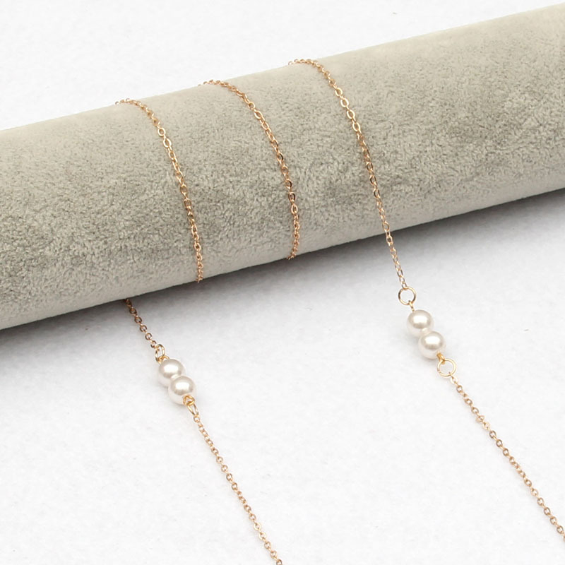 Image of (70cm) Eyewear Halter Brillenkette Sonnenbrillenband Metall Perlen - Gold / Weiss bei Apfelkiste.ch