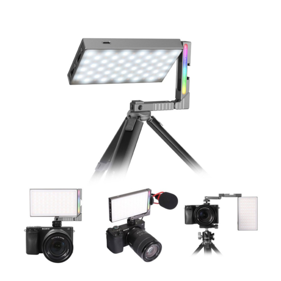 Image of (70x130mm) Professionelles Alu Kamera Licht LED Beleuchtung mit verstellbarer Farbtemperatur (2700-8500K) für DSLR / SLR Kameras bei Apfelkiste.ch
